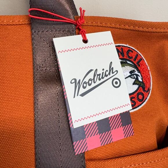 NWT Target x Woolrich Large Patchwork Cotton Tote Bag Burnt Orange - Picture 3 of 3